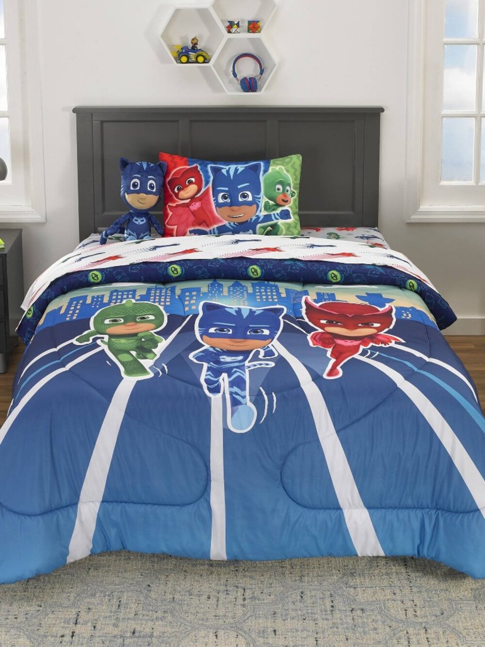 PJ MASKS "VIRTUAL VEHICLES" 2 PIECE TWIN/FULL COMFORTER & SHAM SET
